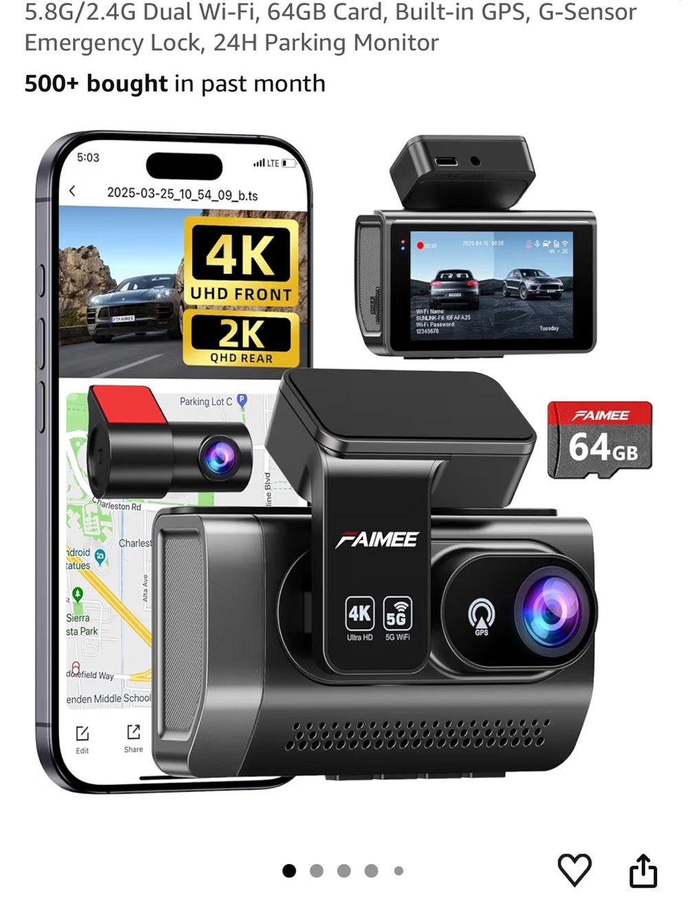 Brand new FAIMEE 4K Front + 2K Rear Dash Cam - Black
